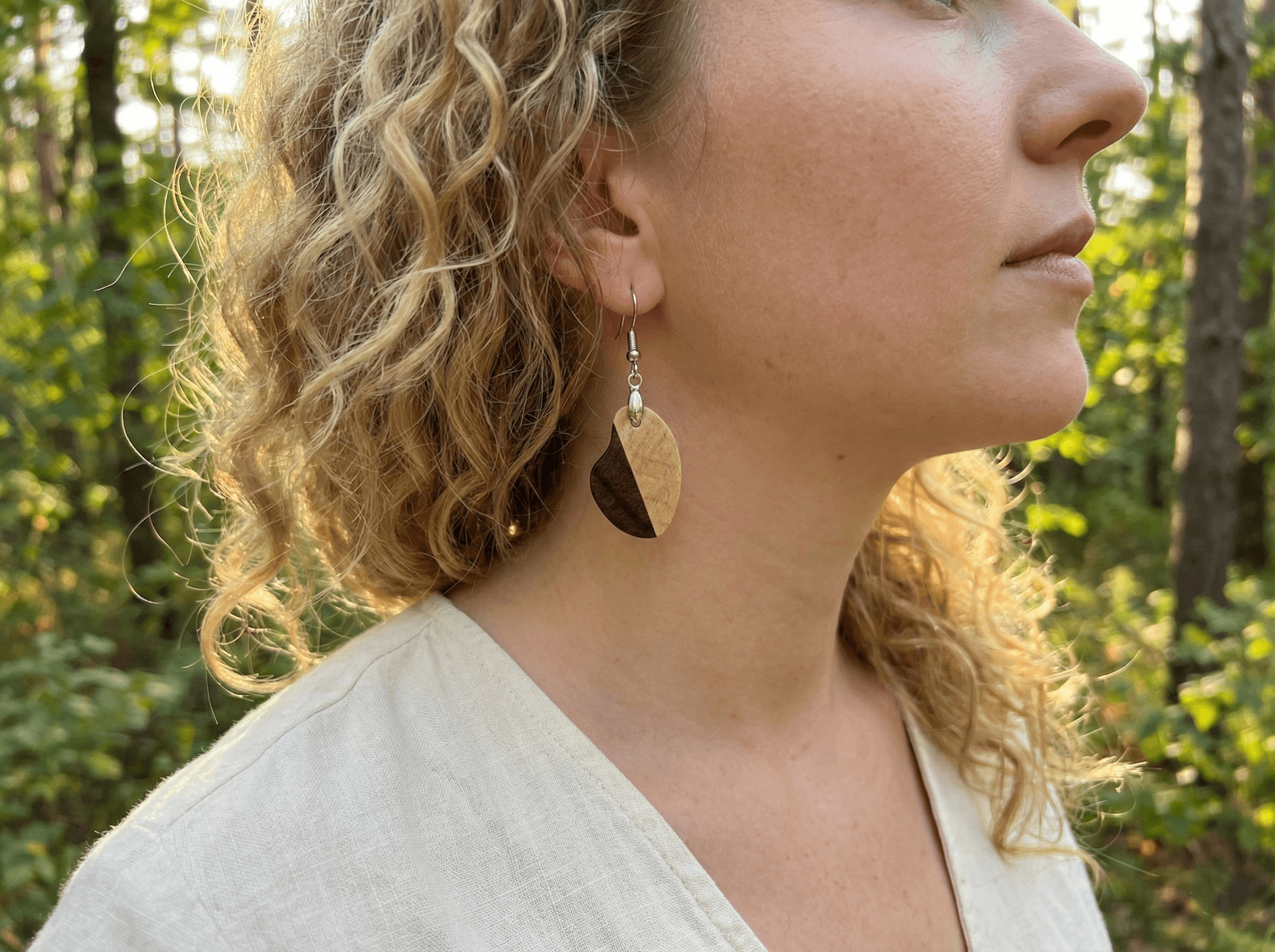 Laminated Hardwood Earrings | Sculpted Bean - Image 1